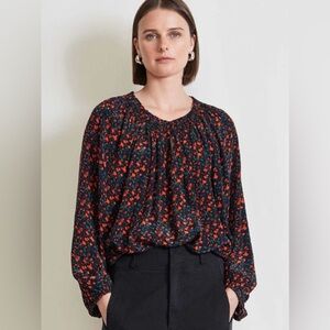 Apiece Apart Black Floral Esparta Long Sleeve Blouse Top Size Small